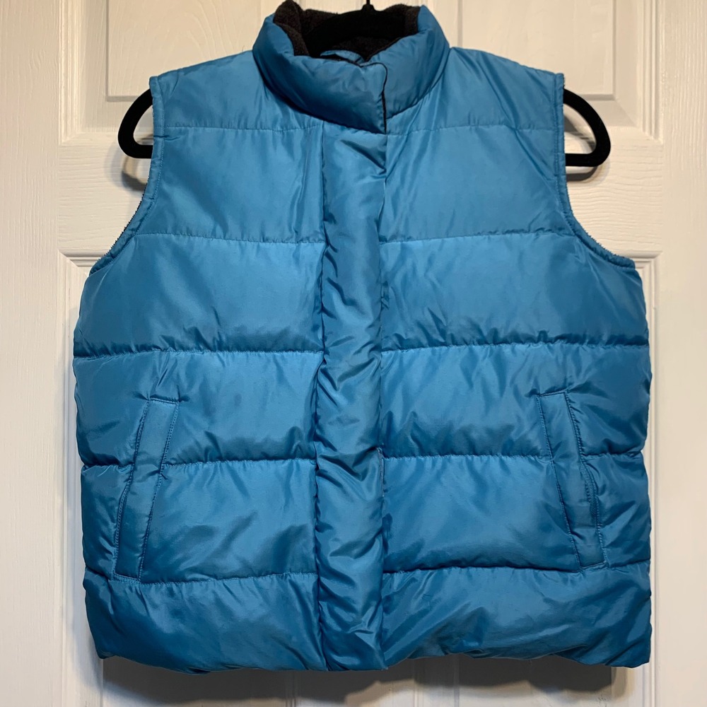Gap Puffer Vest Size L Blue Down Fill Fleece Lined Quilted Vest Winter Gorpcore